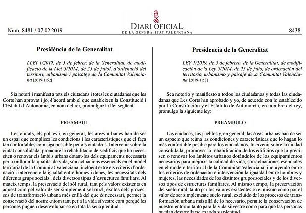 Comentario a la Ley 1/2019, de modificación de la Ley 5/2014, de Ordenación del Territorio, Urbanismo y Paisaje de la Comunitat Valenciana