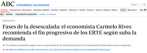 Fases de la desescalada: el economista Carmelo Rives recomienda el fin progresivo de los ERTE según suba la demanda