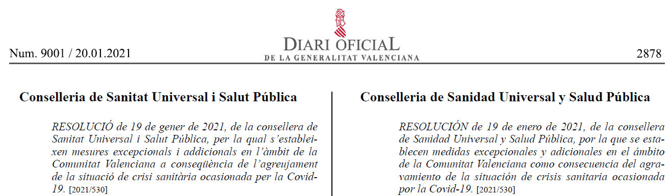 Medidas excepcionales y adicionales en el ámbito de la Comunitat Valenciana.